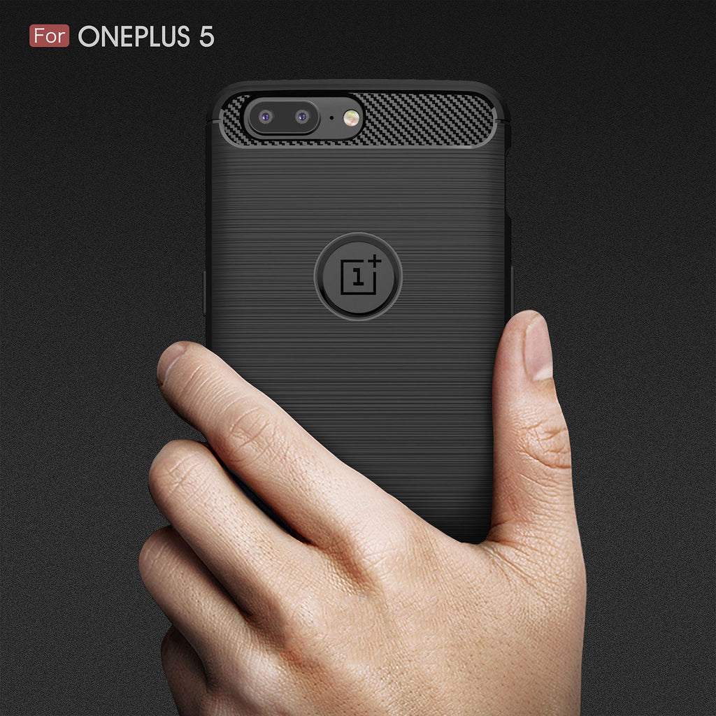 One Plus 5 Carbon Fiber Texture Slim Soft TPU Back Cover Case
