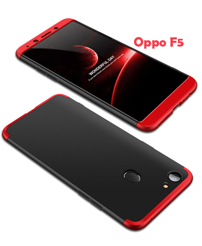 Oppo F5 Shockproof 3 in 1 Full Body 360 Protection Case Cover - Black & Red
