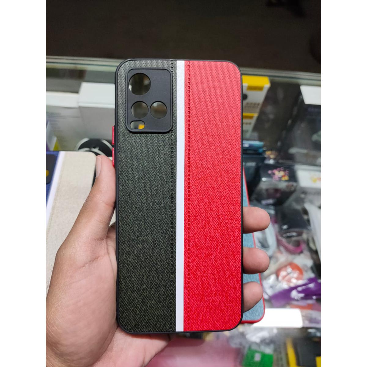 Vivo_Y21 Premium Quality Color Button Strip Design Fabric Rubber Back Case Cover