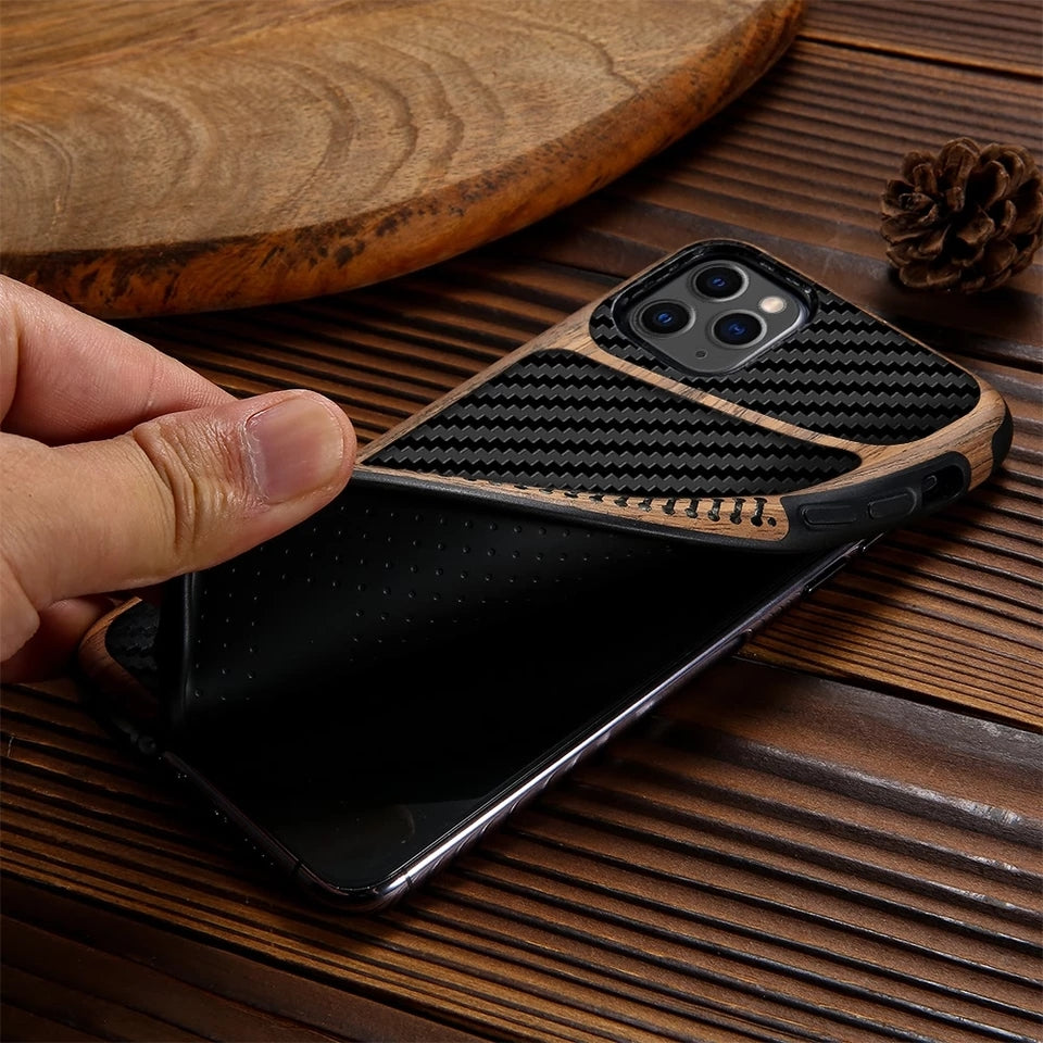  Wooden Carbon Fiber Soft Rubber Case Cover for iPhone 11 Pro Max / iPhone 11 Pro / iPhone 11