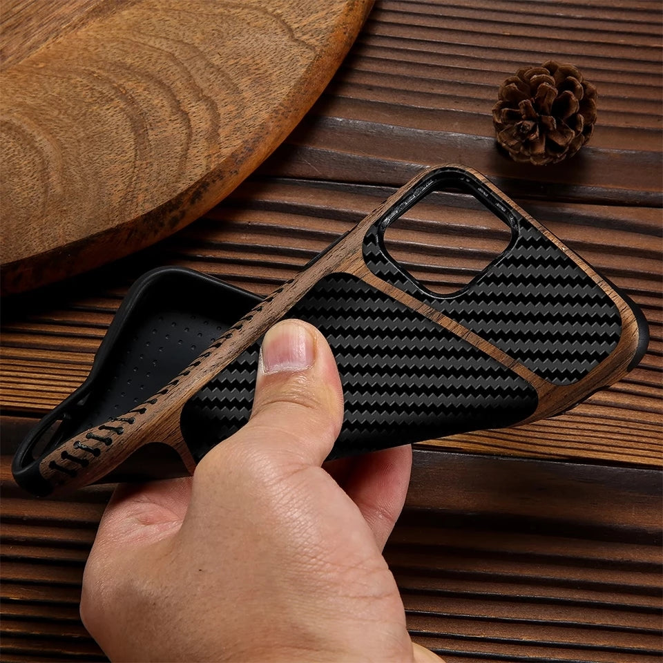  Wooden Carbon Fiber Soft Rubber Case Cover for iPhone 11 Pro Max / iPhone 11 Pro / iPhone 11