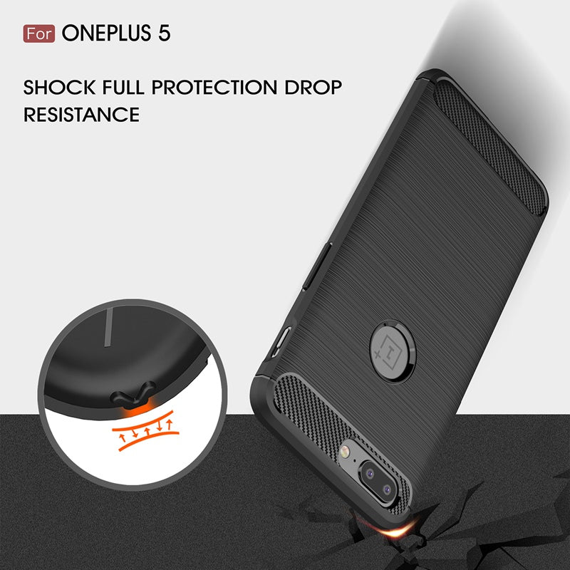 One Plus 5 Carbon Fiber Texture Slim Soft TPU Back Cover Case