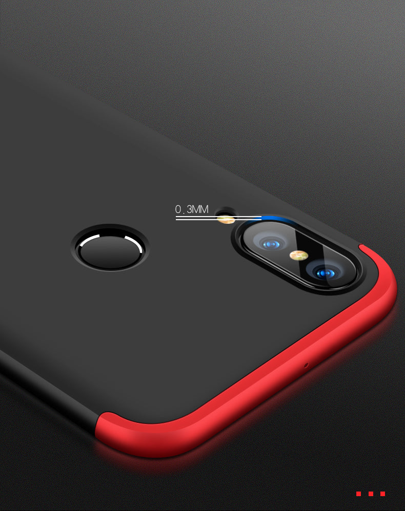 Huawei P20 Lite Shockproof 3 in 1 Full Body 360 Protection Case Cover - Black & Red