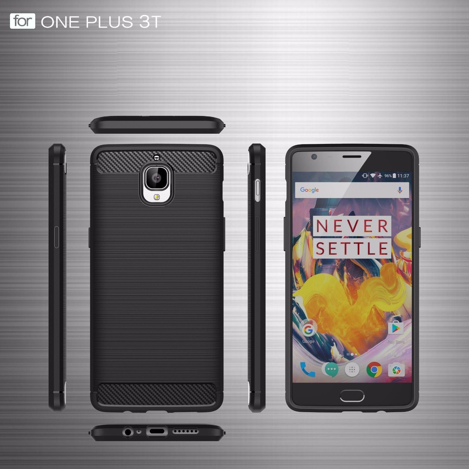 One Plus 3T Carbon Fiber Rubber Shockproof Back Cover