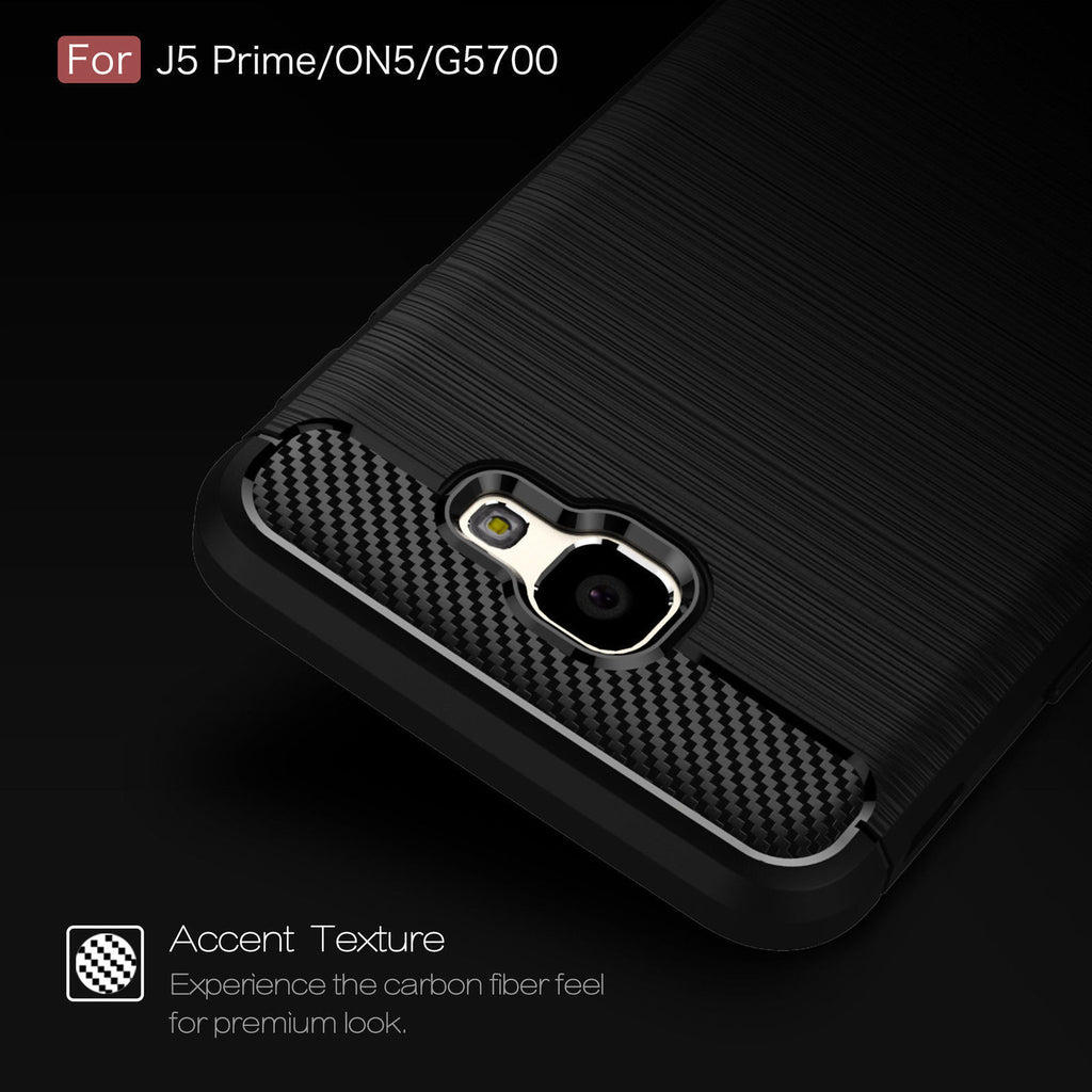 Shockproof Carbon Fiber Brushed Rubber TPU Case Cover for Samsung Galaxy J5 Prime