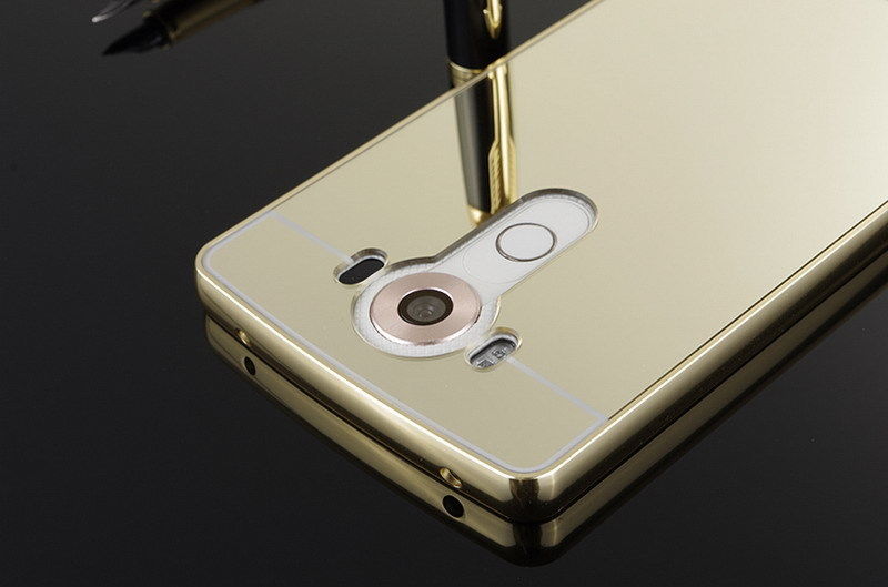 Aluminum Metal Frame Bumper Mirror Clear PC Back Case Cover For LG V10
