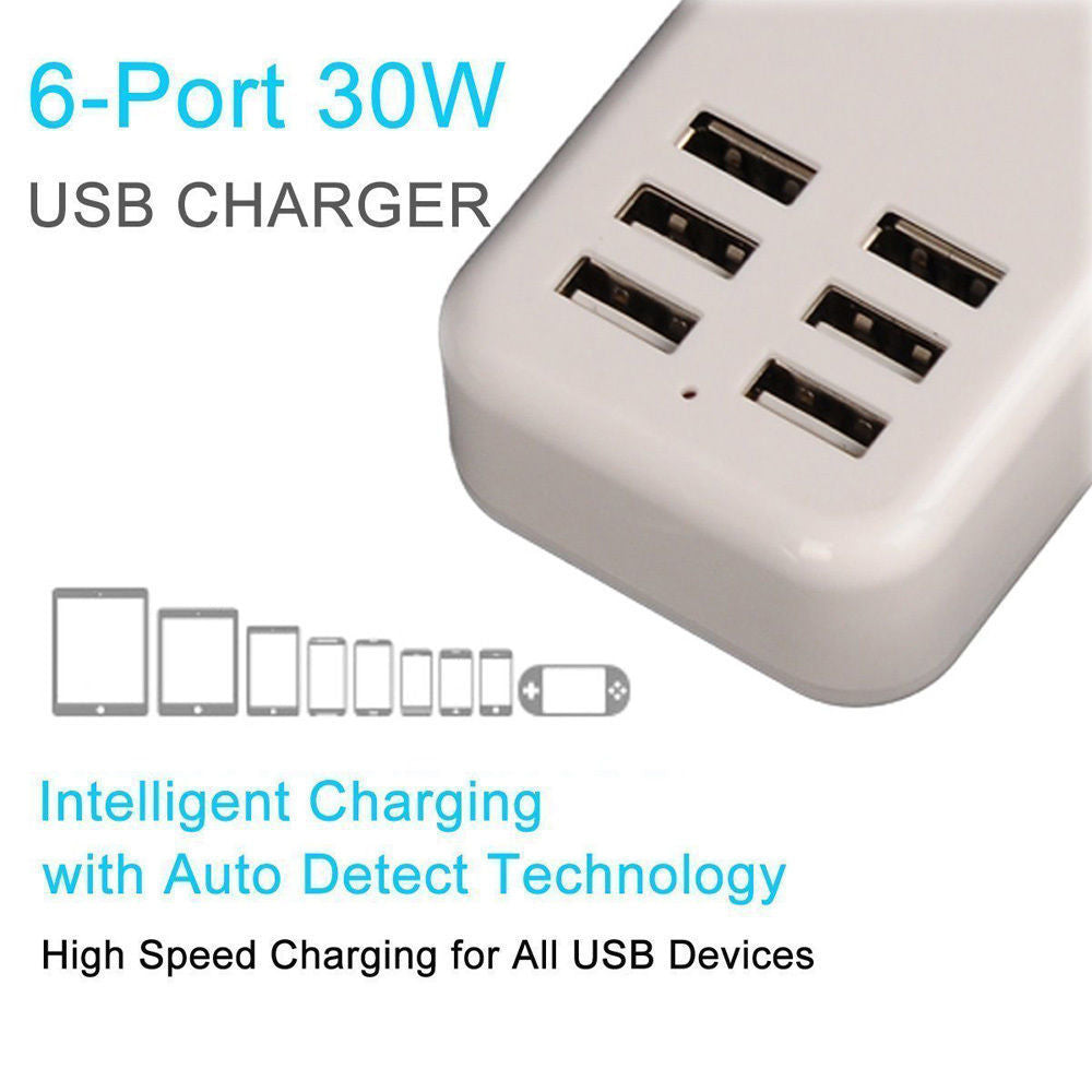 6 Port USB Desktop Multi-Function Fast Wall Charger AC Power Adapter