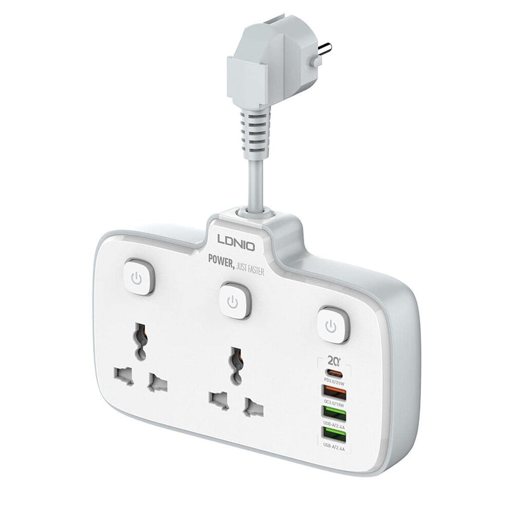 LDNIO SC2413 2-Outlet Universal Extension Socket with PD & QC 3.0 Fast Charger