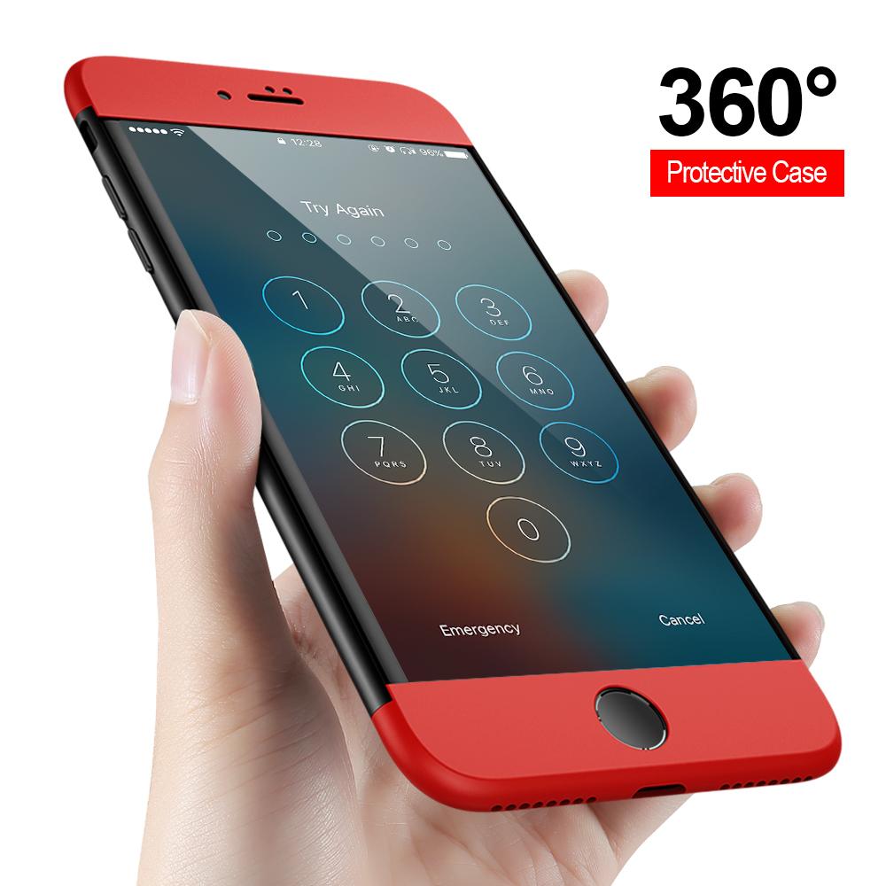 Apple iPhone 7 Shockproof 3 in 1 Full Body 360 Protection Case Cover - Black & Red