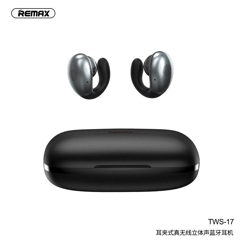 Remax TWS-17 100 Hours Long Standby Built-in 1200mAh Power Bank Function LED Display Power Silicone Ear Clip Type Non-Inductive Earbuds