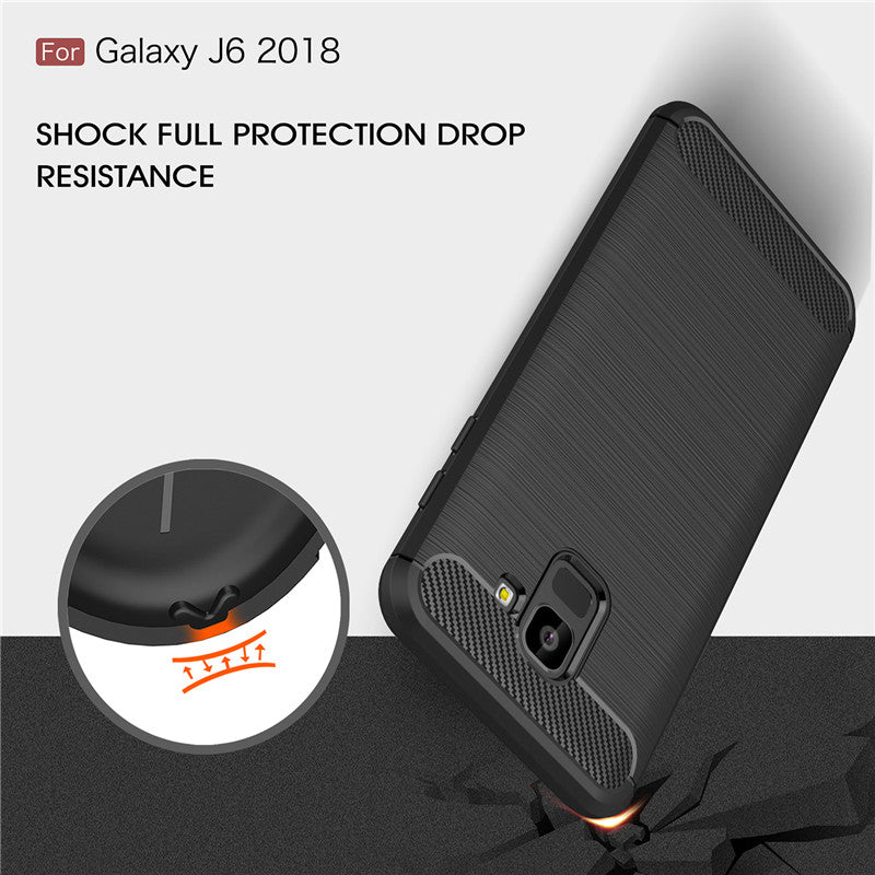 Samsung Galaxy J6 2018 Shockproof Carbon Fiber Rubber Back Cover - Black
