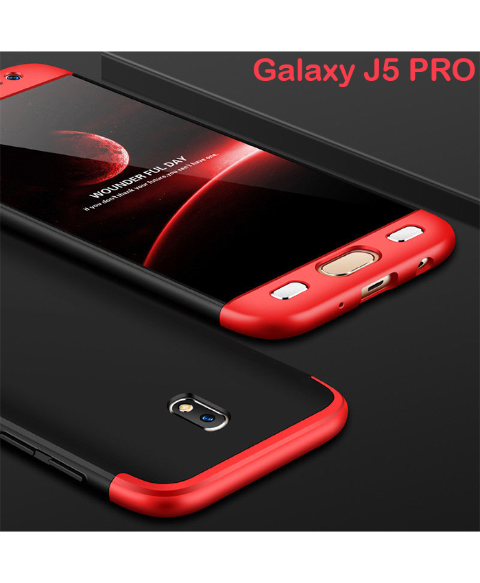 Samsung Galaxy J5 Pro Shockproof 3 in 1 Full Body 360 Protection Case Cover - Black & Red