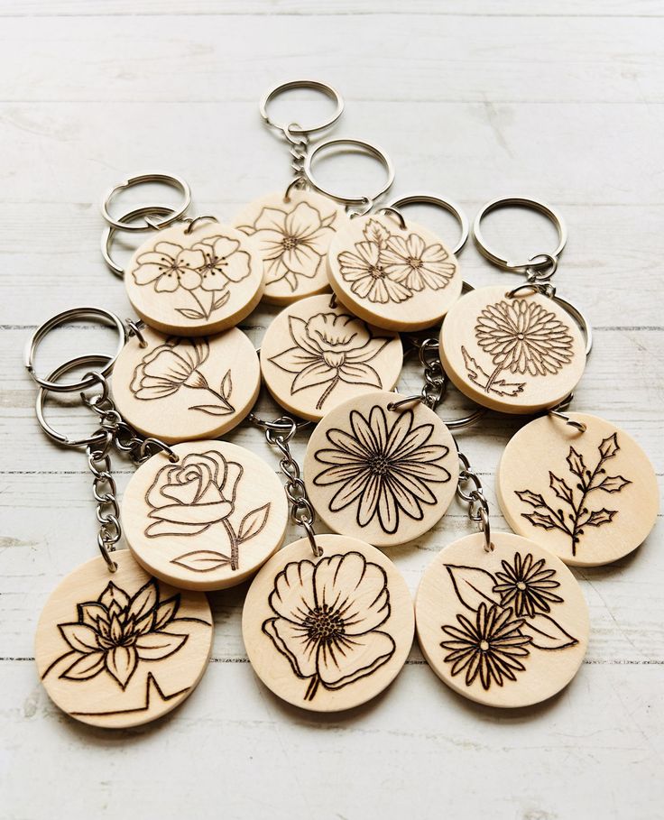 Personalized Solid Wooden Round Keychain Your Message Image or Logo on one or both sides