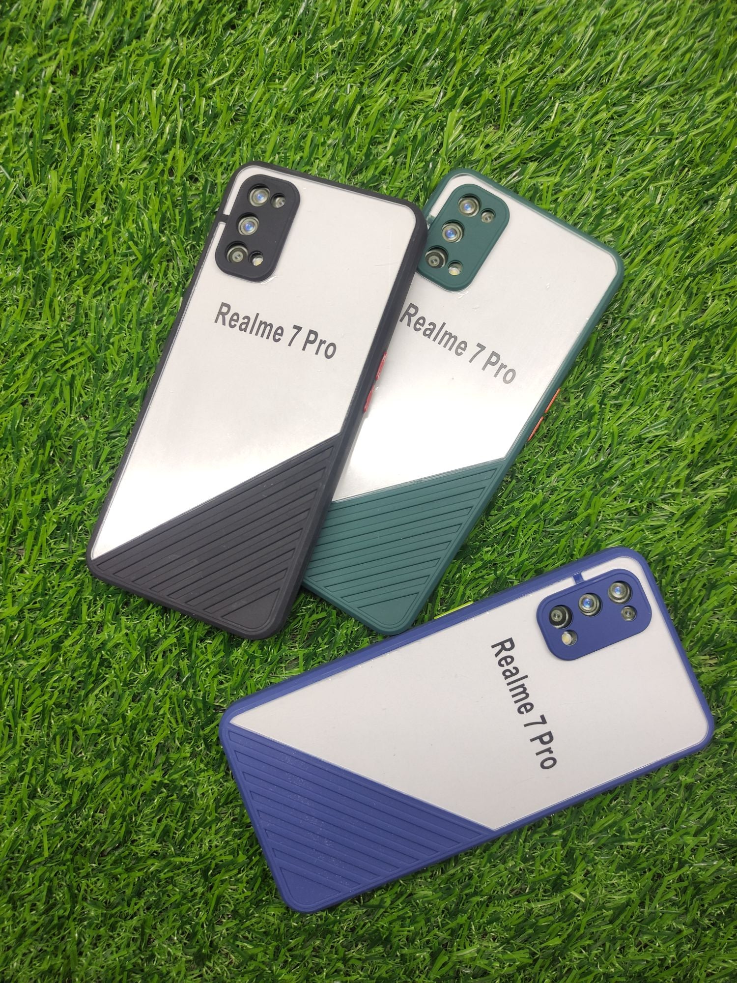 Real me 7Pro Camera Protection Colour Buttons Semi Clear HD back cover