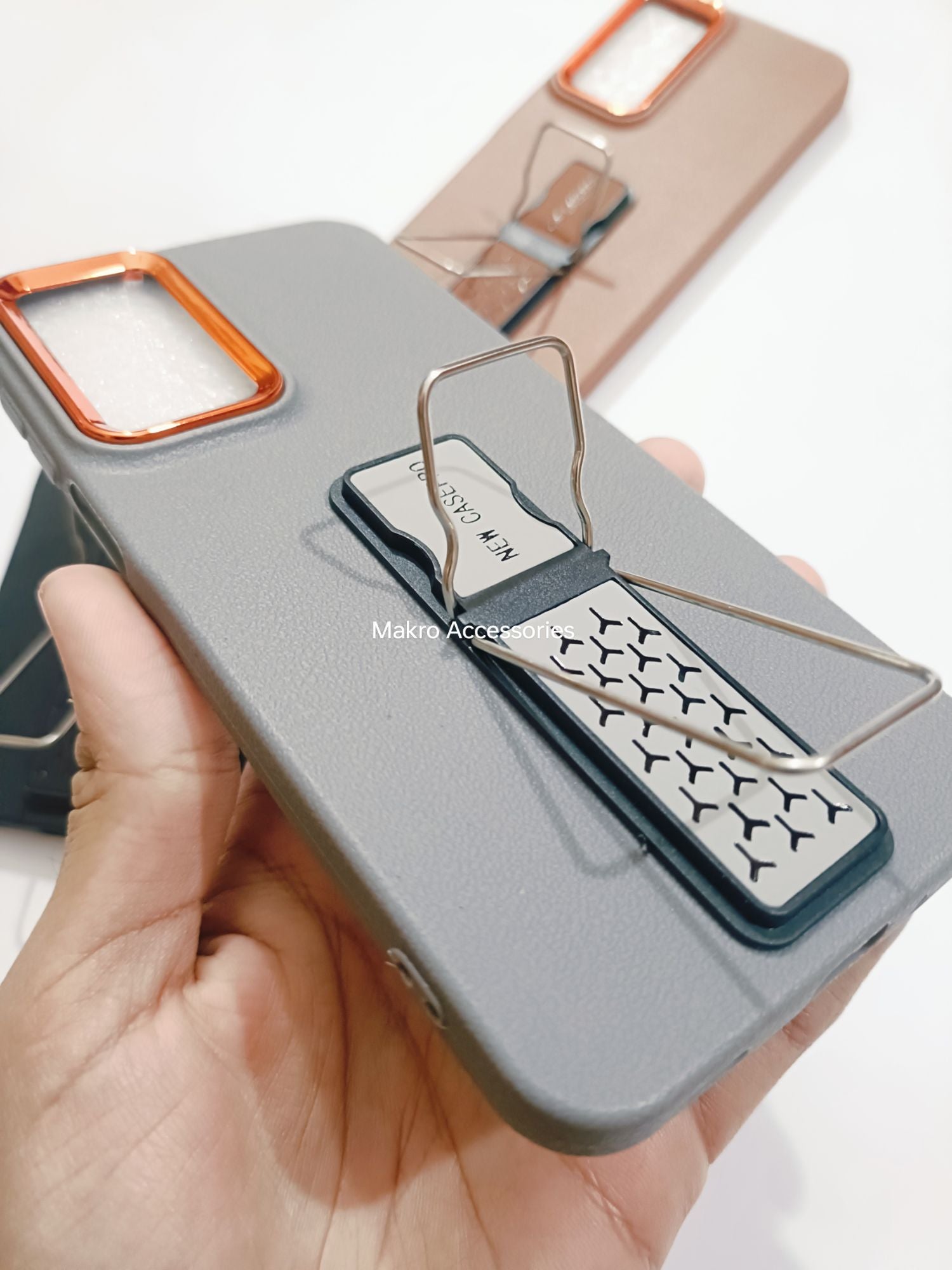 Samsung Galaxy A16 Soft Silicone Leather Tecture Design Kickstand Back cover