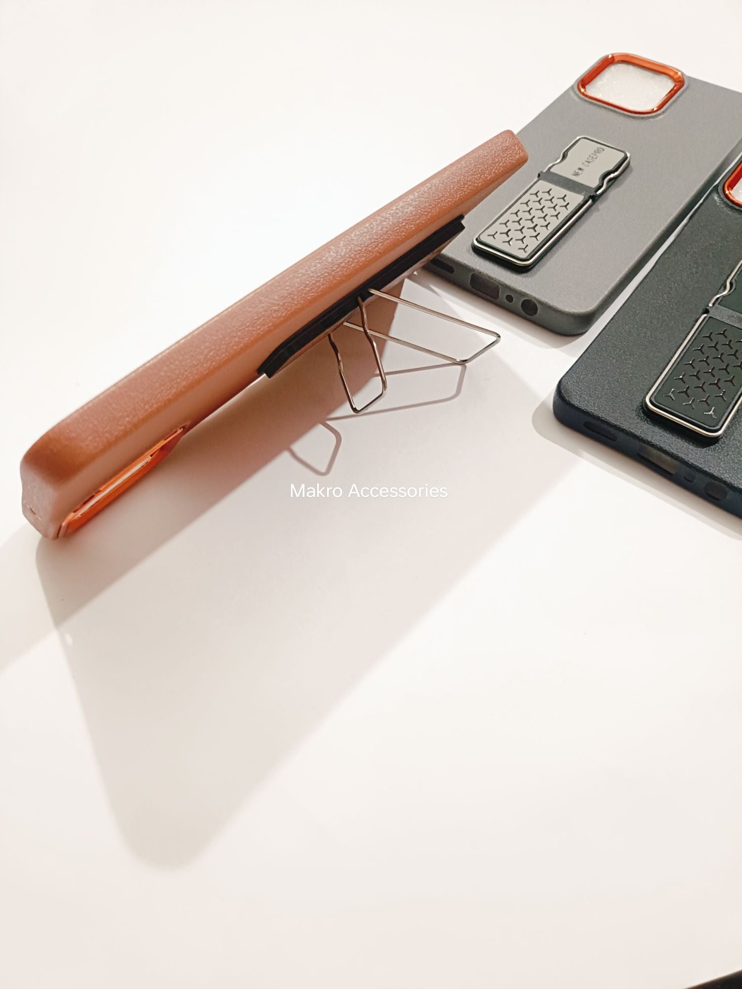 Samsung Galaxy A06 Soft Silicone Leather Tecture Design Kickstand Back cover