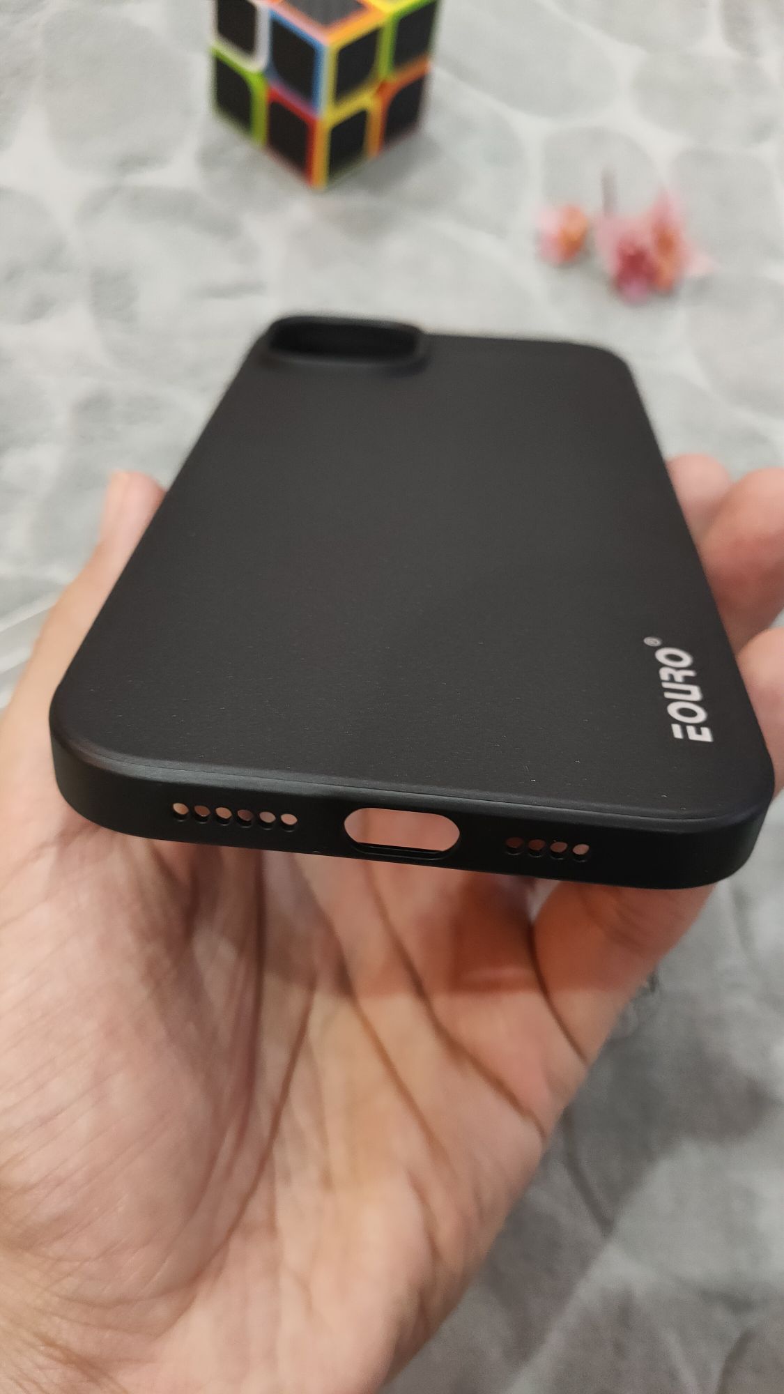 EOURO iPhone 15 Plus Max Matte Black Camera Protection Silicone Case