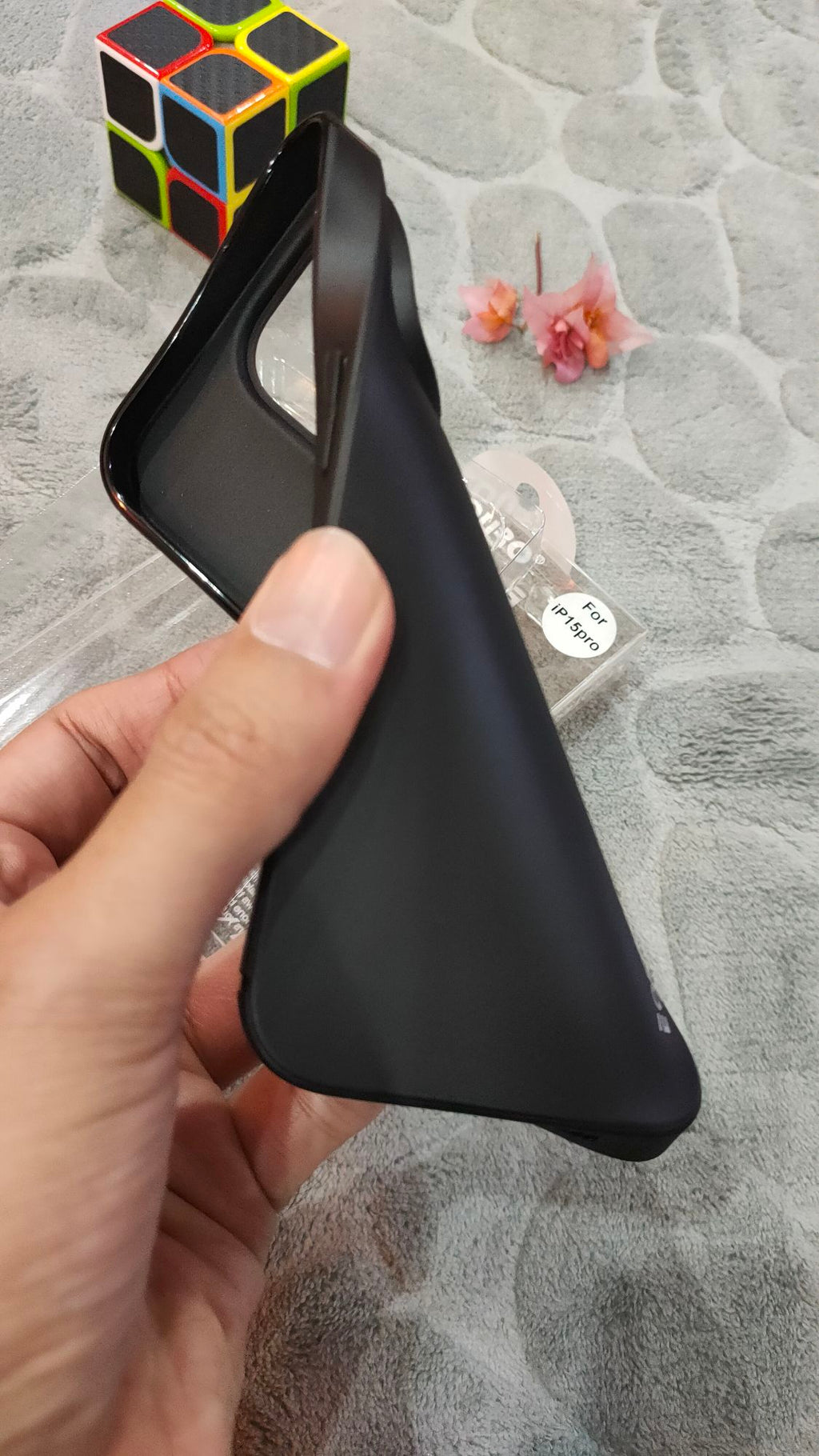 EOURO iPhone 15 Pro Matte Black Camera Protection Silicone Case