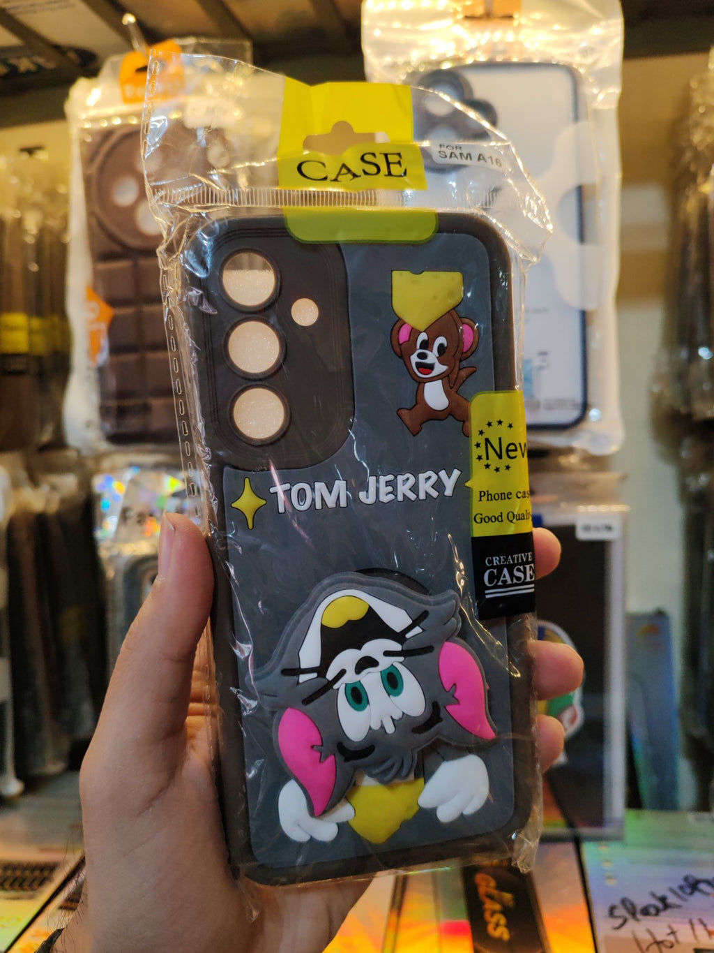 Samsung A16 Tom & Jerry 3D Cartoon Pop Socket Silicone Mobile Cover | Shockproof Soft Back Case | Cute Phone Cover