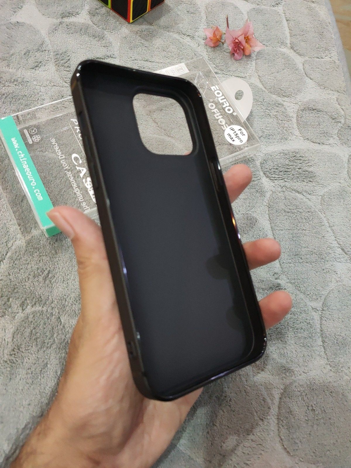 EOURO iPhone 15 Pro Max Matte Black Camera Protection Silicone Case
