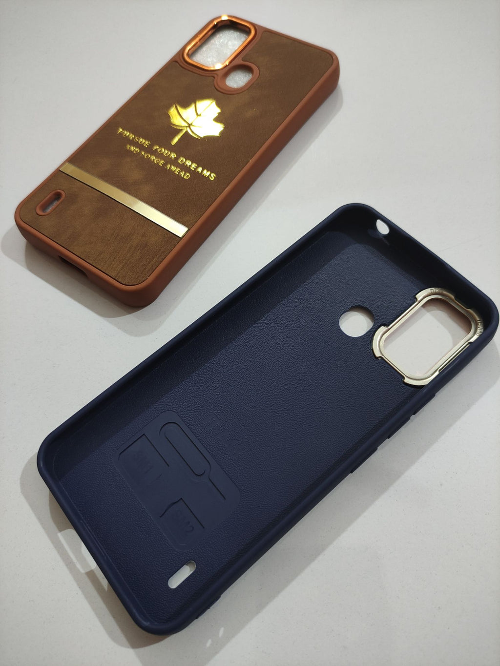 Itel A48 Soft Silicone PU leather Golden Stripe Back Cover