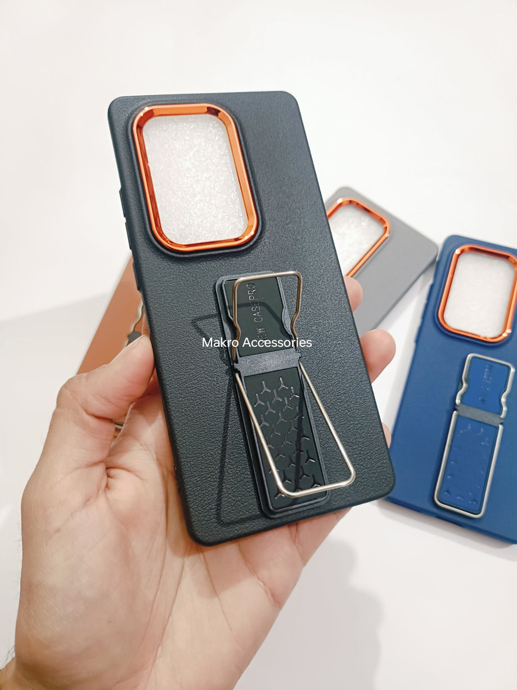 Infinix Hot 50 Pro Plus Soft Silicone Leather Tecture Design Kickstand Back cover