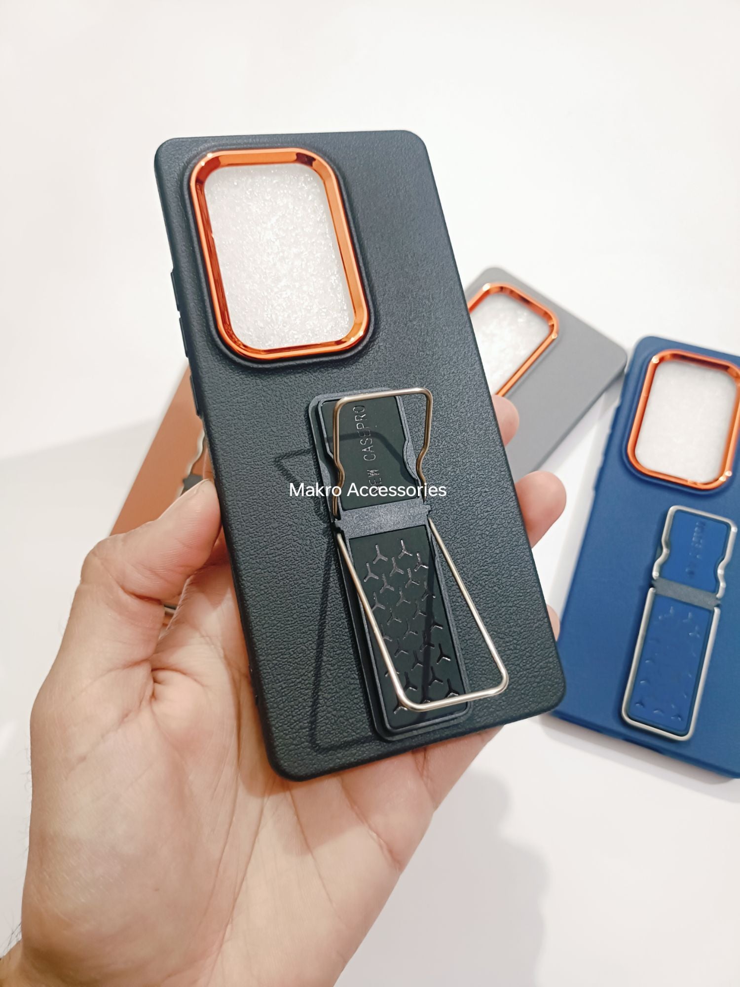 Infinix Hot 50 Pro Plus Soft Silicone Leather Tecture Design Kickstand Back cover