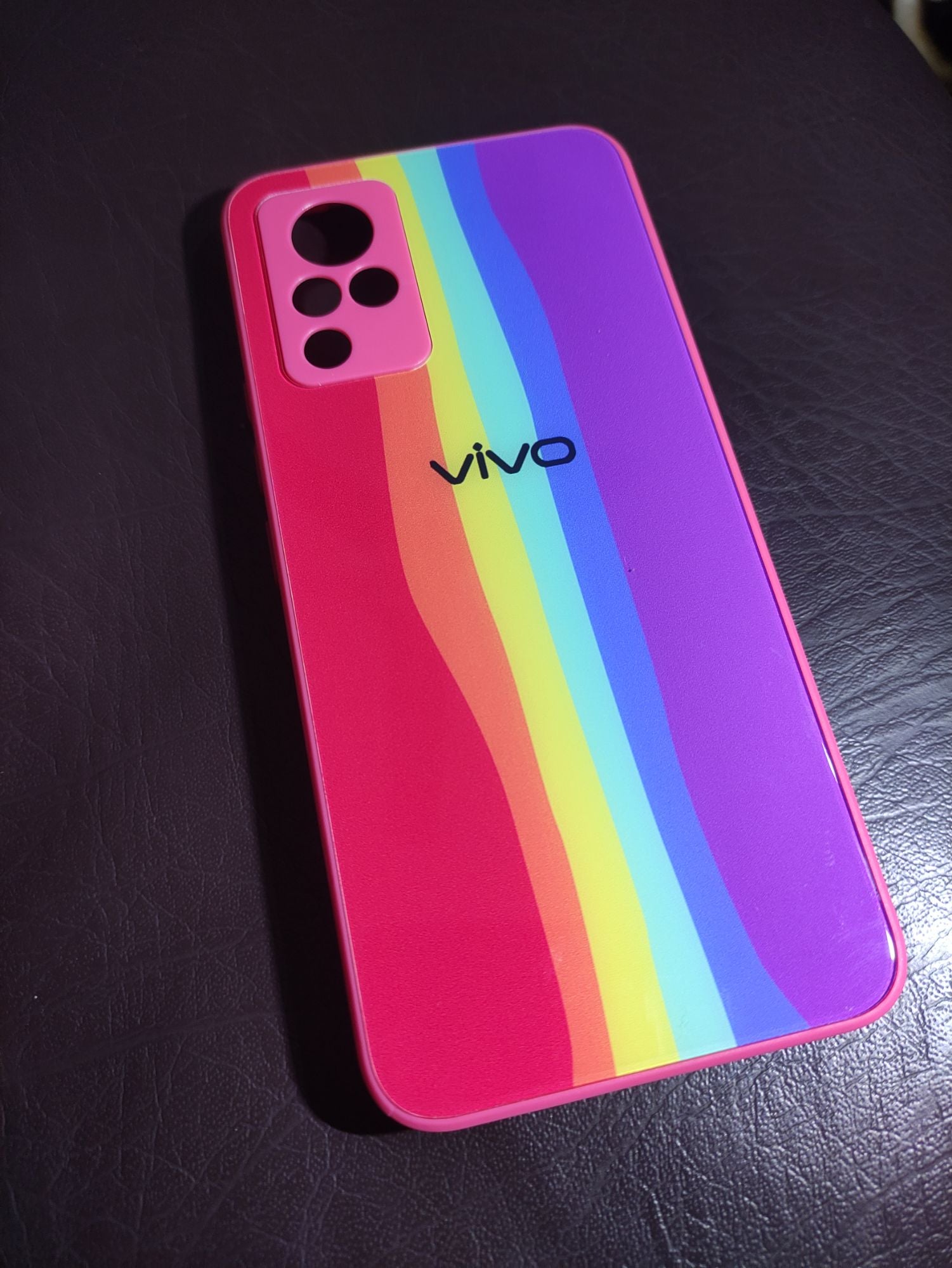 Vivo_V21 real tempered glass rainbow case