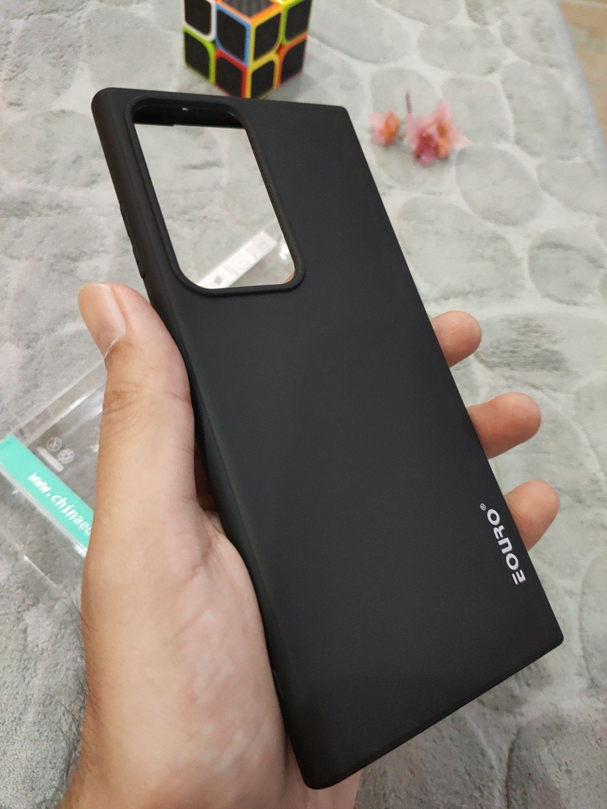 EOURO Samsung S23 Ultra Matte Black Camera Protection Silicone Case
