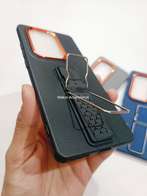 Infinix Hot 50 Pro Plus Soft Silicone Leather Tecture Design Kickstand Back cover