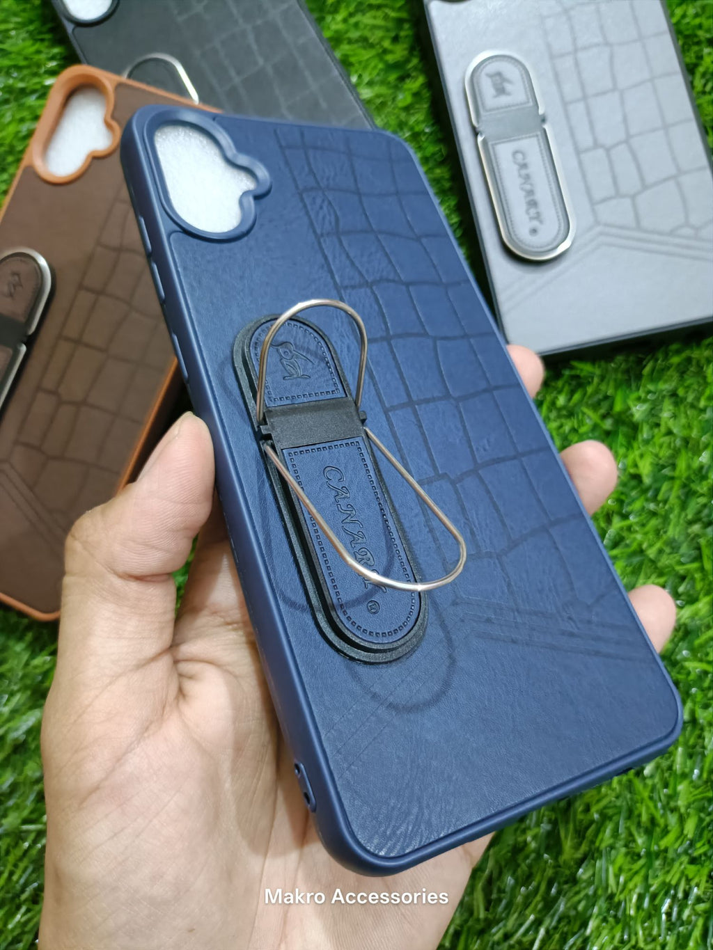 Samsung Galaxy A06 Soft Silicone Leather Design Dual Kickstand Back Cover