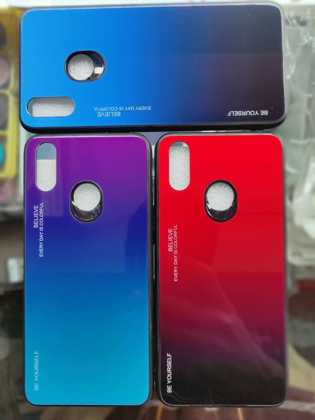 Realme_3Pro Real Tempered Glass Gradient Colour back cover