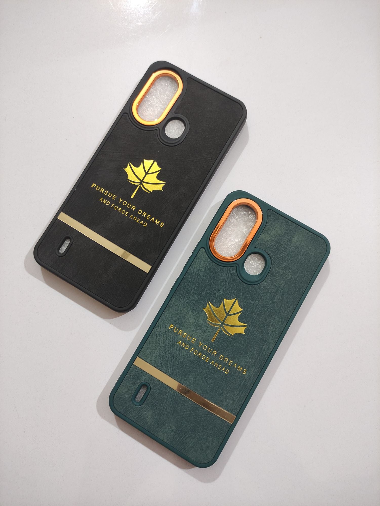 Itel A49 Soft Silicone PU Leather Golden Strip Design Back Cover