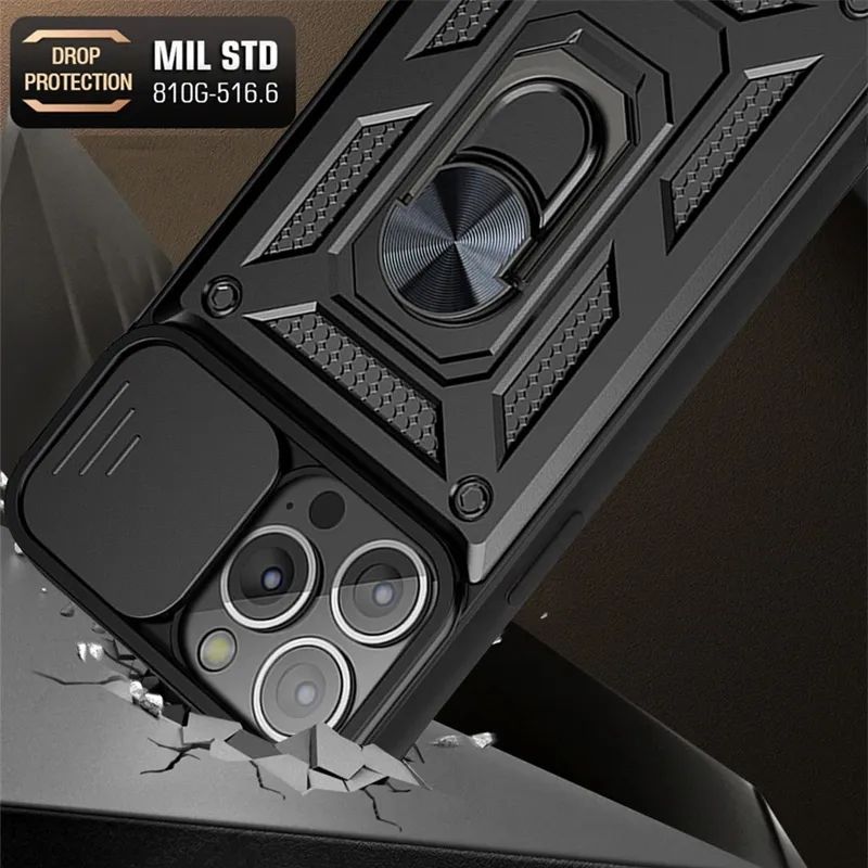 iPhone 12 Pro Max 6.7 Shockproof Case Hybrid Magnetic Ring Camera Shutter Case