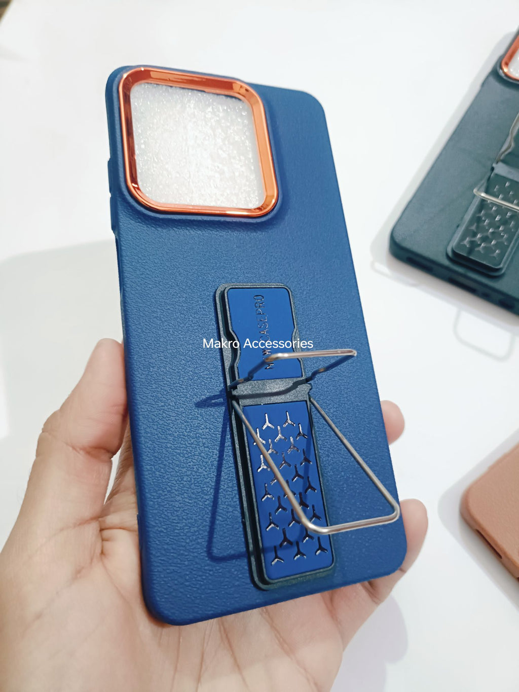 Oppo A3X Soft Silicone Leather Tecture Design Kickstand Back cover