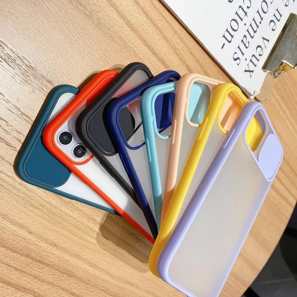 iPhone 12 Pro Max Camera Protection Shockproof Camera Slide Matte Bumper Transparent Back Case