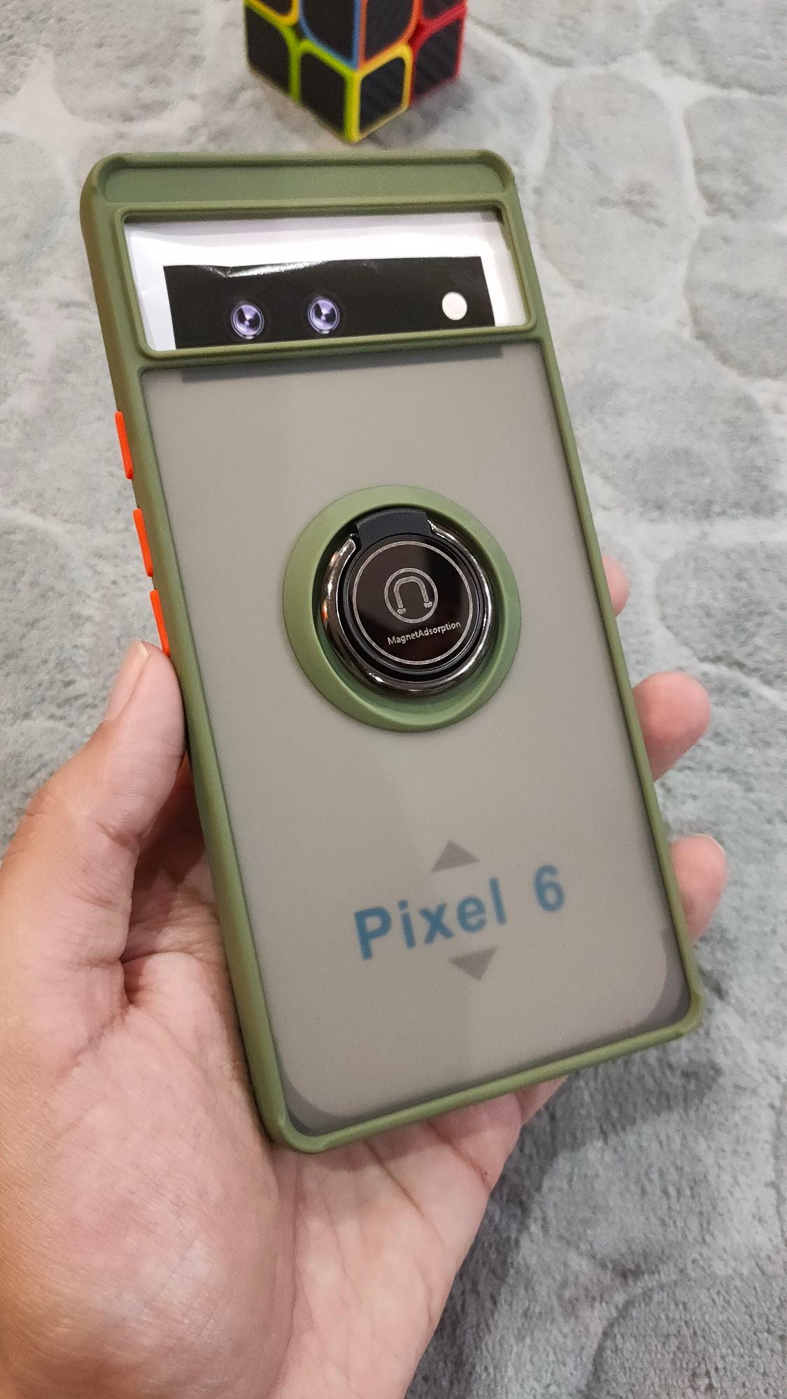 Google Pixel 6 Pro Shockproof Color Buttons Magnetic Ring Holder Back Case