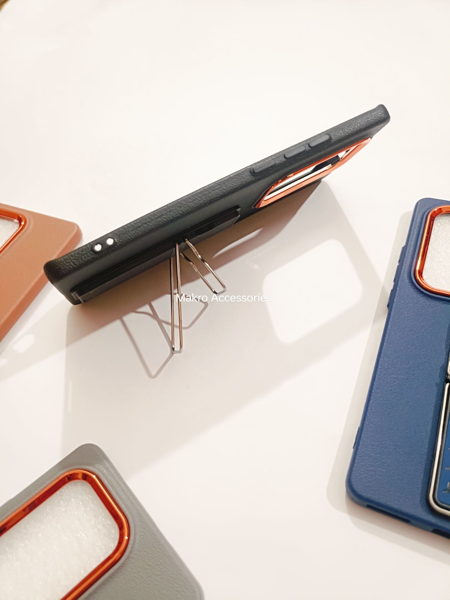 Infinix Hot 50 Pro Plus Soft Silicone Leather Tecture Design Kickstand Back cover