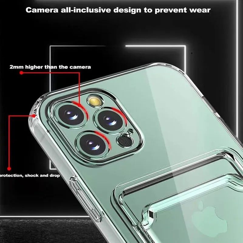 iPhone 12 Pro Max Soft TPU Clear Card Holder Back Cover