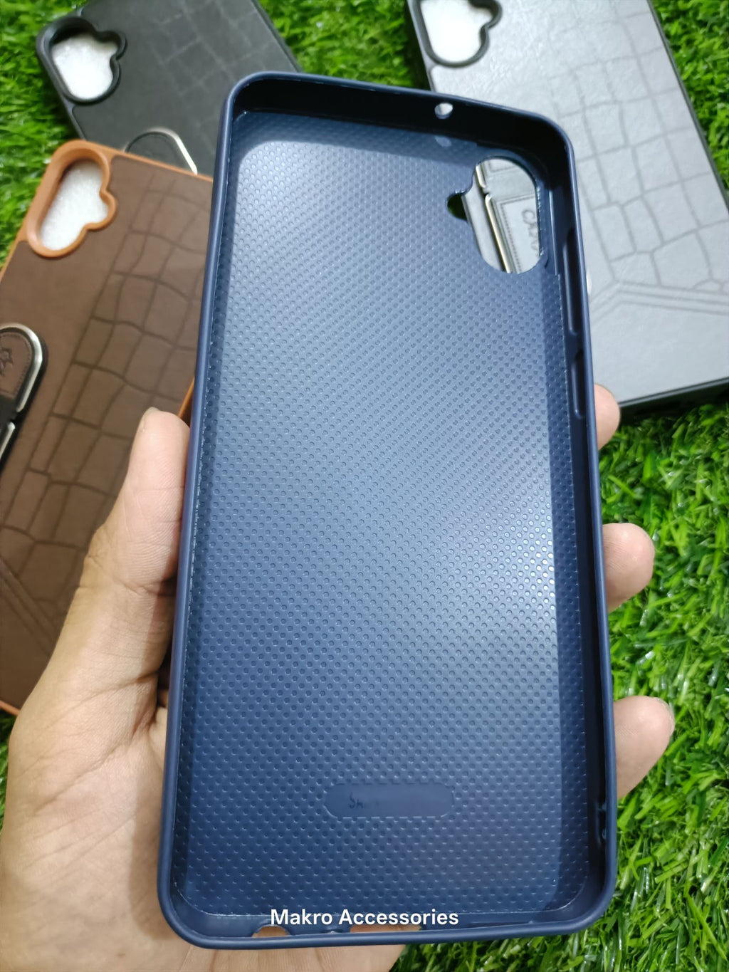 Samsung Galaxy A05 Soft Silicone Leather Design Dual Kickstand Back Cover