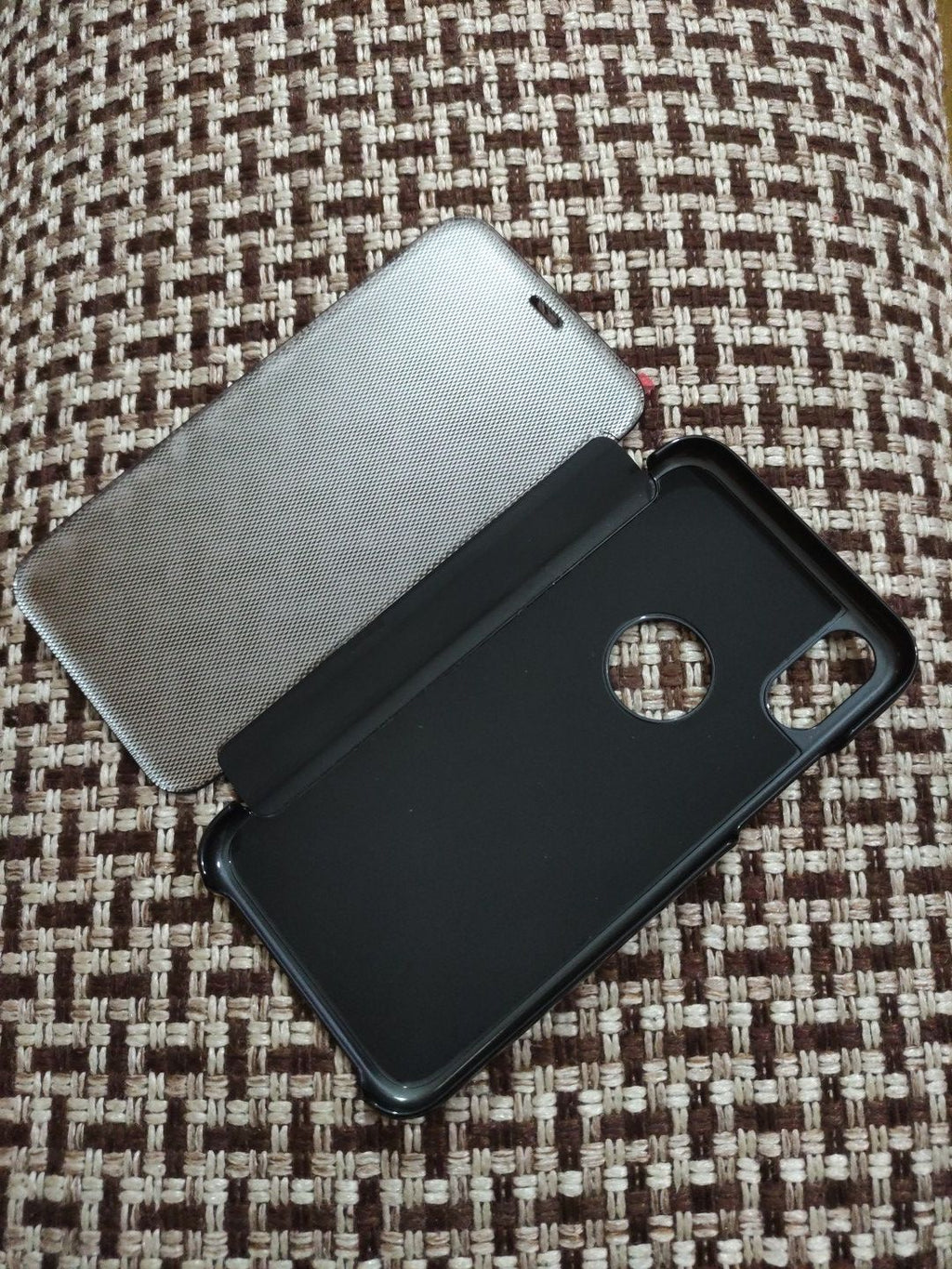 iPhone X PC Clear Carbon Fiber View Flip Cover