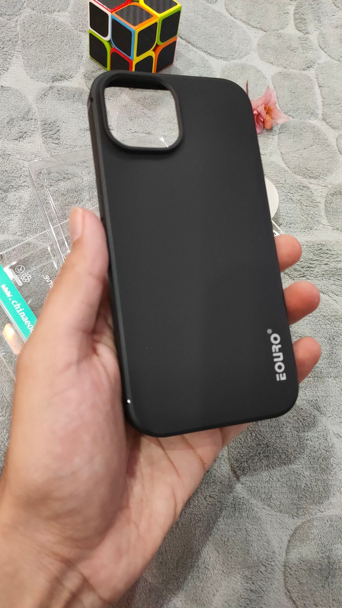 EOURO iPhone 15 6.1 Matte Black Camera Protection Silicone Case