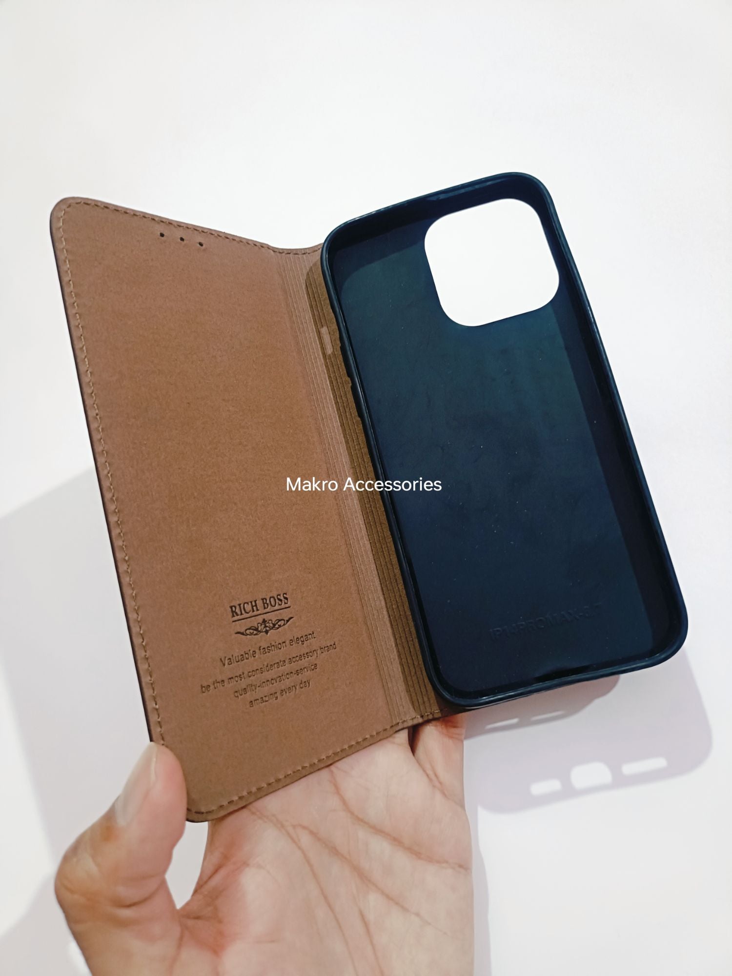 iPhone 14 Pro Max Premium Quality Rich Boss PU Genuine Leather Flip Cover