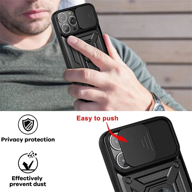 iPhone 12 Pro Max 6.7 Shockproof Case Hybrid Magnetic Ring Camera Shutter Case