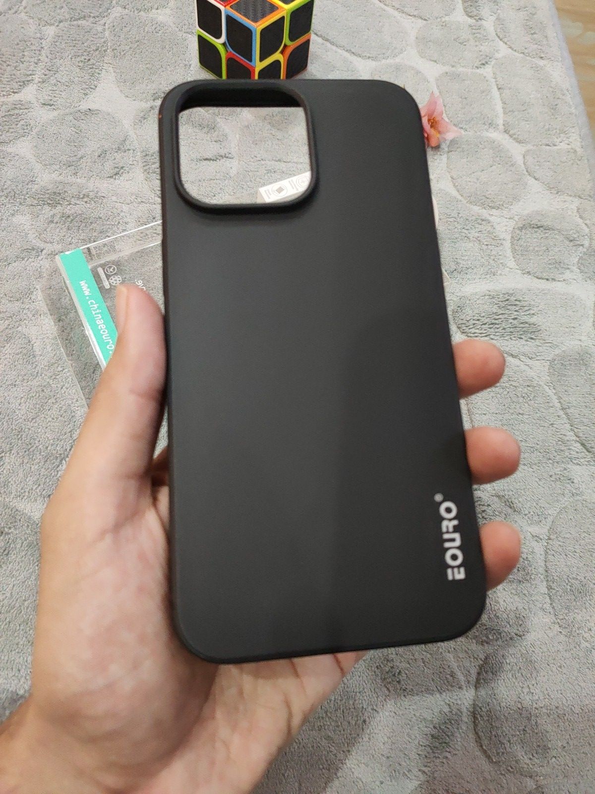 EOURO iPhone 15 Pro Max Matte Black Camera Protection Silicone Case