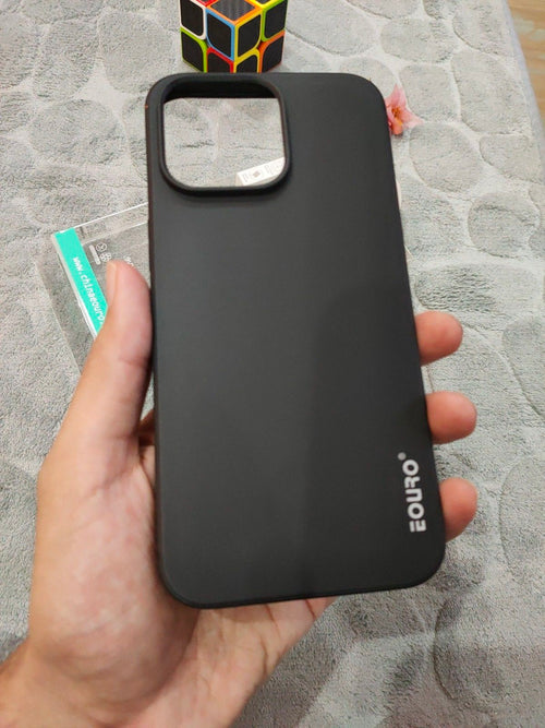 EOURO iPhone 15 Pro Max Matte Black Camera Protection Silicone Case