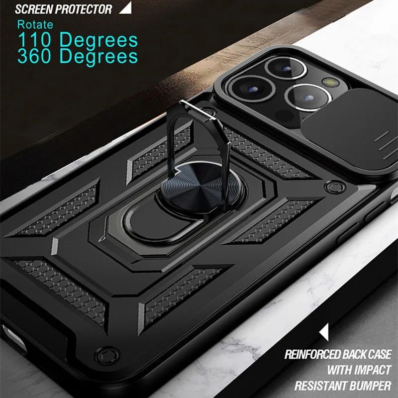 iPhone 12 Pro Max 6.7 Shockproof Case Hybrid Magnetic Ring Camera Shutter Case