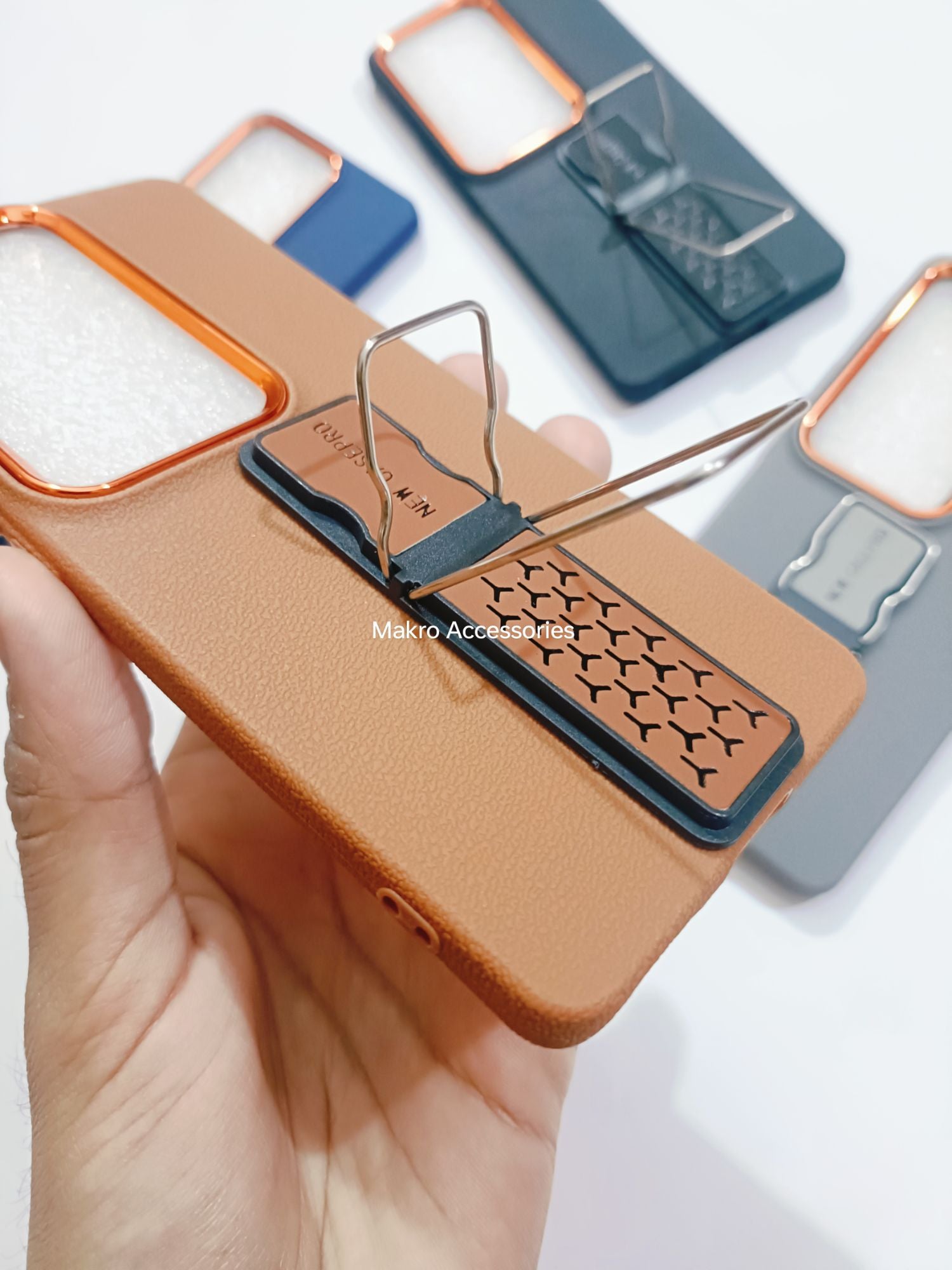 Vivo V40E Soft Silicone Leather Tecture Design Kickstand Back cover