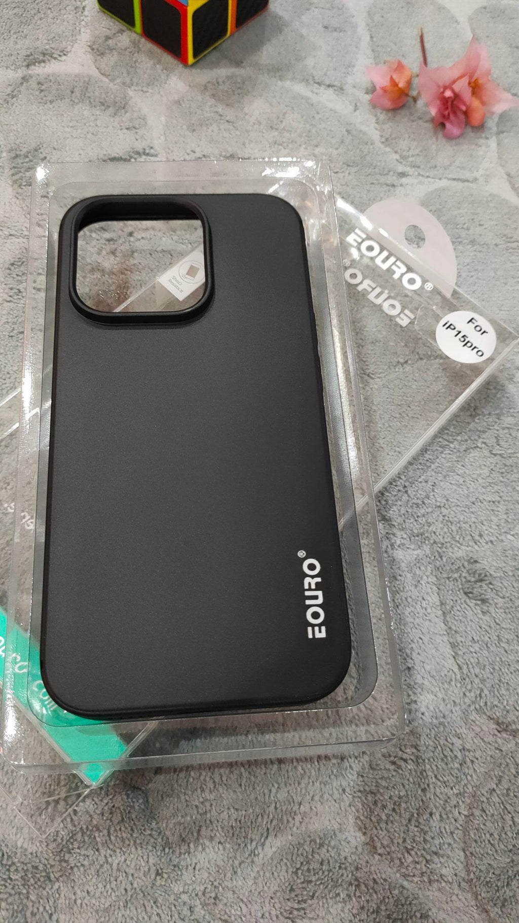 EOURO iPhone 15 Pro Matte Black Camera Protection Silicone Case