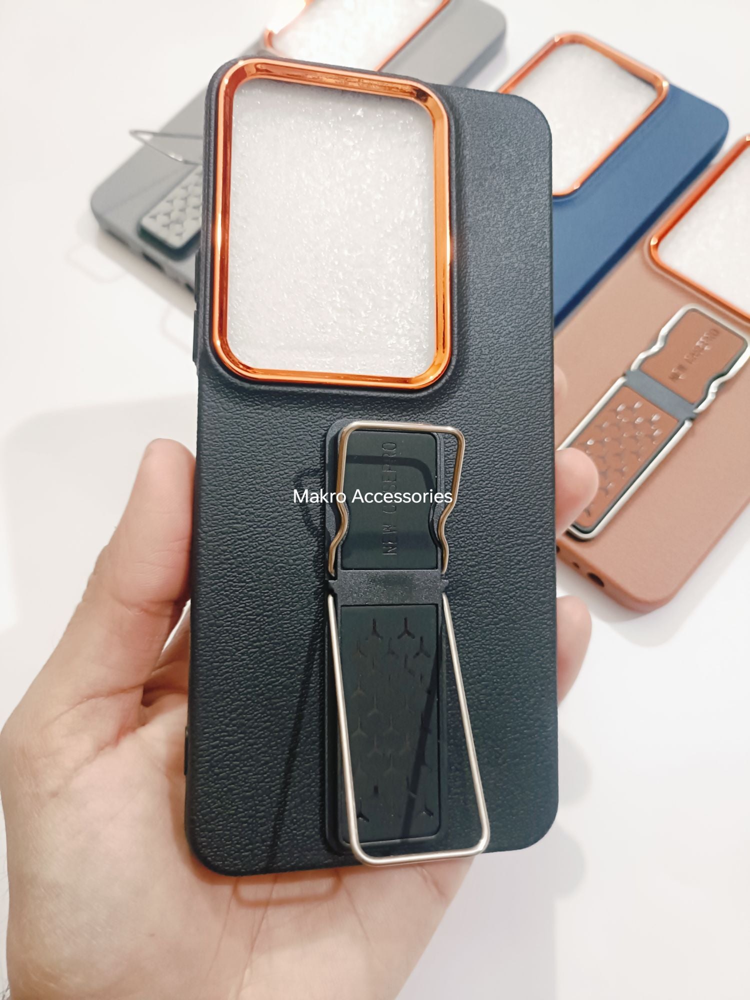 Vivo Y19S 4G Soft Silicone Leather Tecture Design Kickstand Back cover